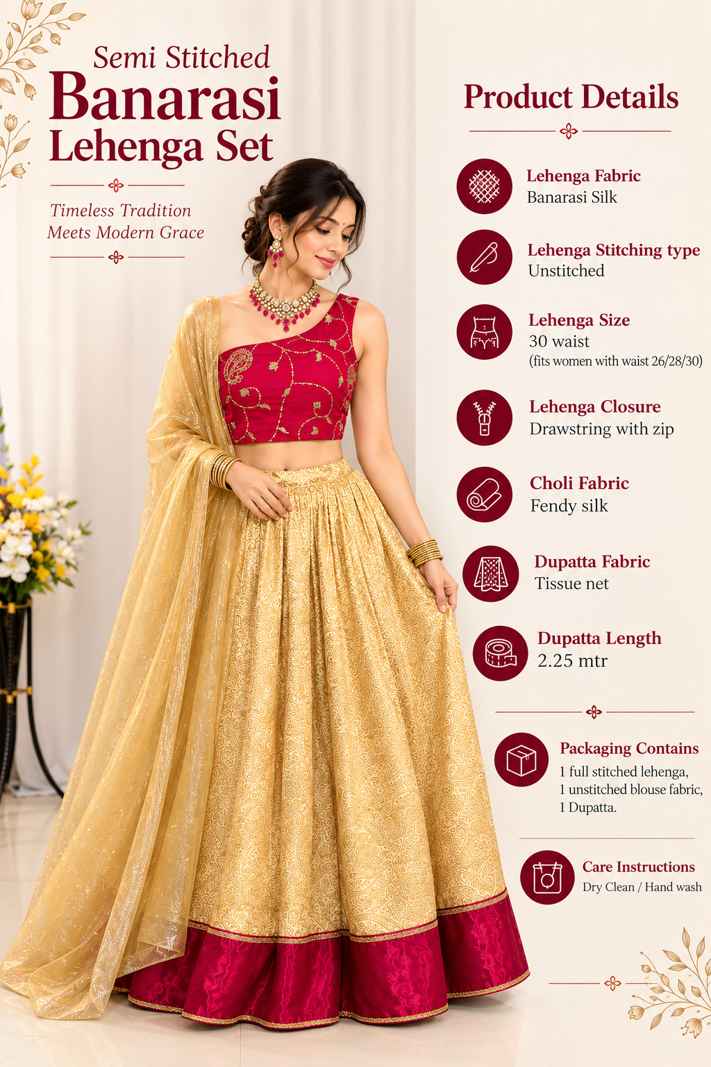 Semi Stitched Banarasi Lehenga set
