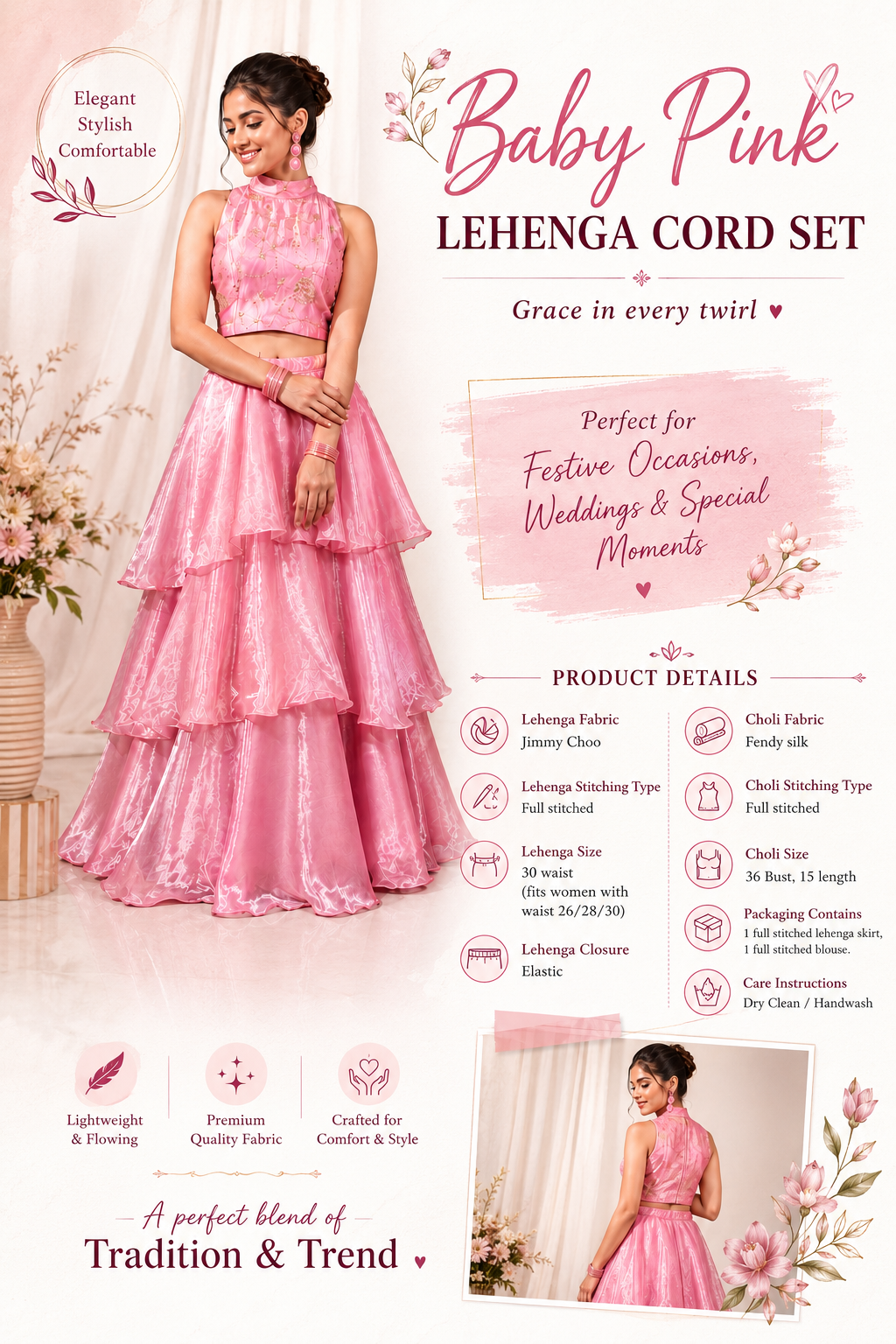 Baby Pink Lehenga cord set