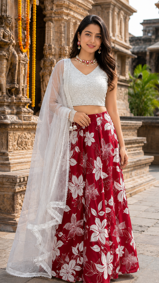 Red Blossom lehenga set | Ready to wear lehenga