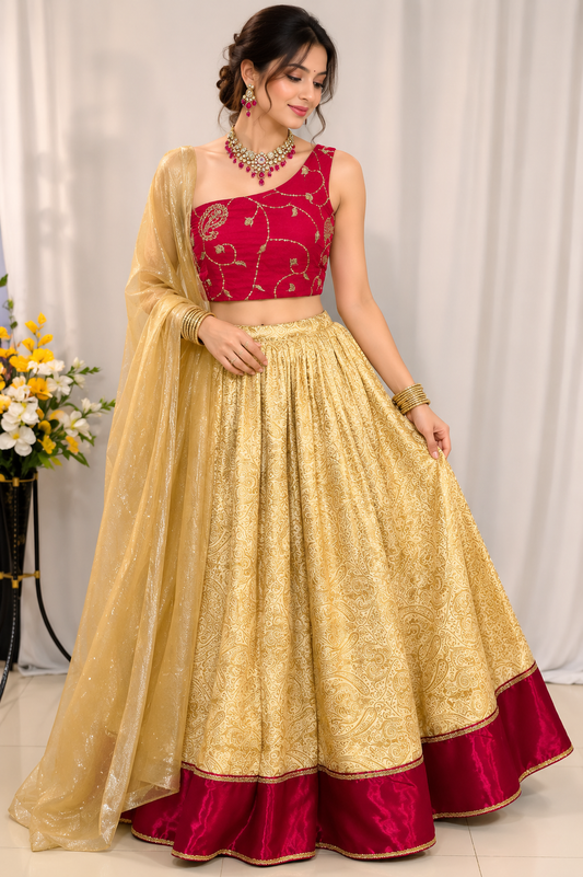 Semi Stitched Banarasi Lehenga set