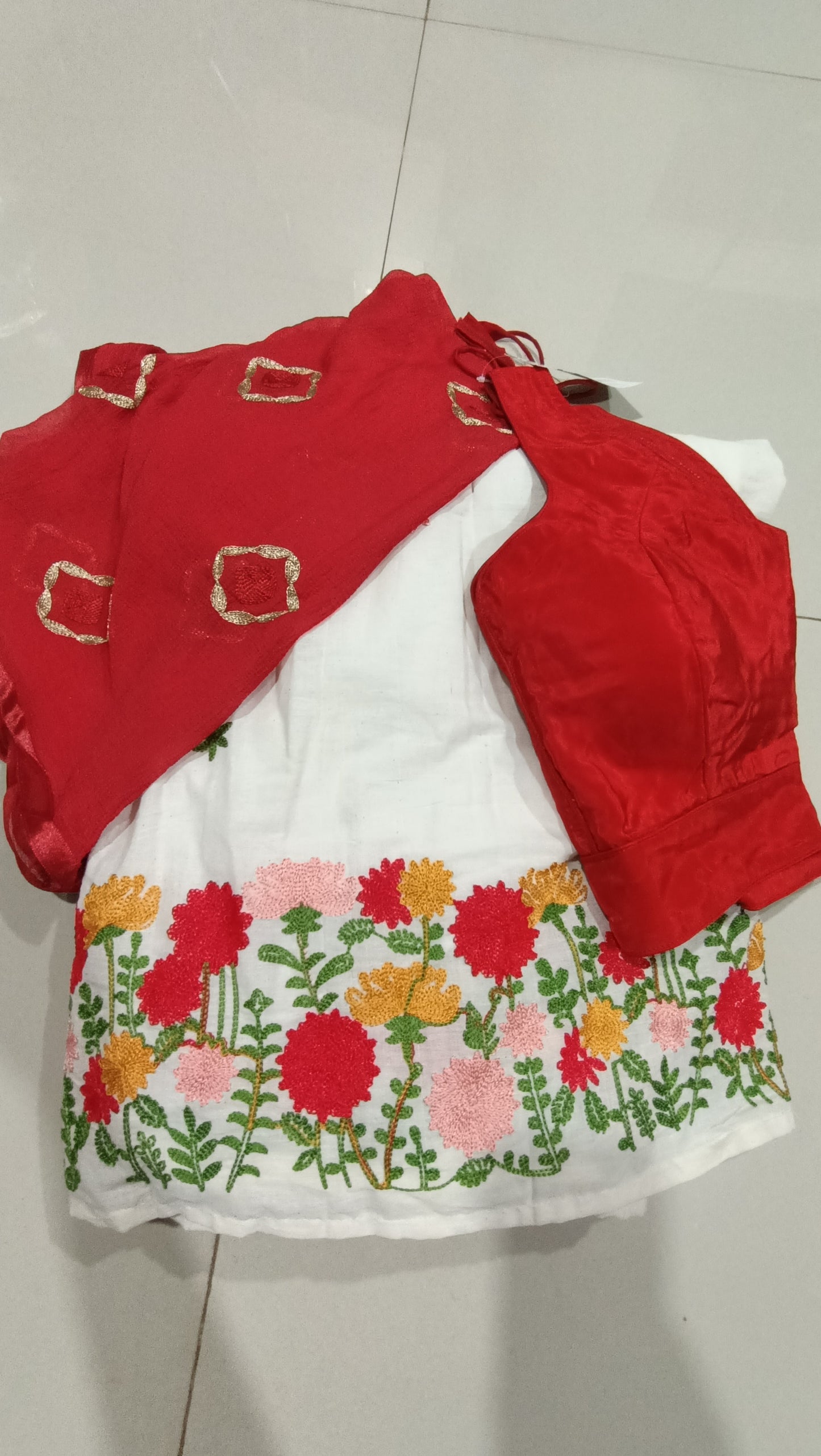 Cherry Red Lehenga with Floral Artwork | Ready to wear Lehenga Set